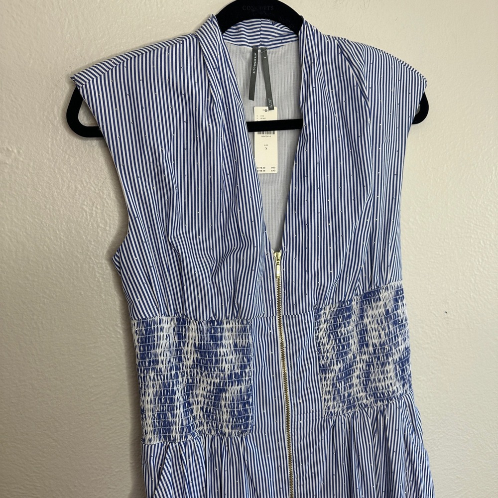 Anthropologie Tommie Cap-Sleeve Smocked Front-Zip Shirt Dress Midi Small NWT - Picture 8 of 12
